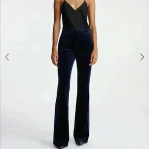 Lola & Sophie Navy Velvet Straight Leg with Flare Dress Pants Size Small NWT